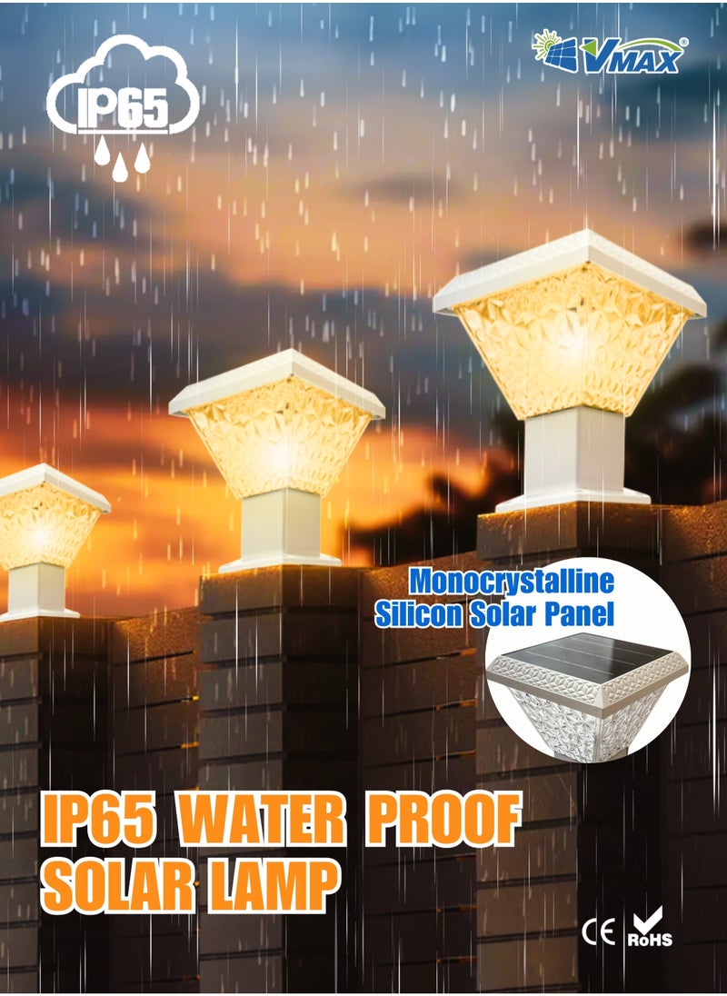 Vmax - Solar Garden Post Light-30Cm-White, Remote-Controlled LED Outdoor Solar Lamp, 3000K(Warm)/4000K(Neutral)/6500K(Cool) White Light, 3 Color Changing, 7500 MAh Battery, For Fence Deck Garden Yard Patio - Image 1