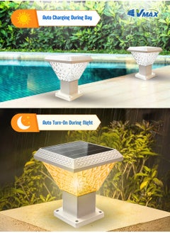 Vmax Solar Garden Post Light-30Cm-White, Remote-Controlled LED Outdoor Solar Lamp, 3000K(Warm)/4000K(Neutral)/6500K(Cool) White Light, 3 Color Changing, 7500 MAh Battery, For Fence Deck Garden Yard Patio  - Image 5