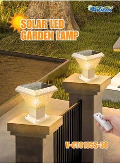 Vmax Solar Garden Post Light-30Cm-White, Remote-Controlled LED Outdoor Solar Lamp, 3000K(Warm)/4000K(Neutral)/6500K(Cool) White Light, 3 Color Changing, 7500 MAh Battery, For Fence Deck Garden Yard Patio  - Image 2