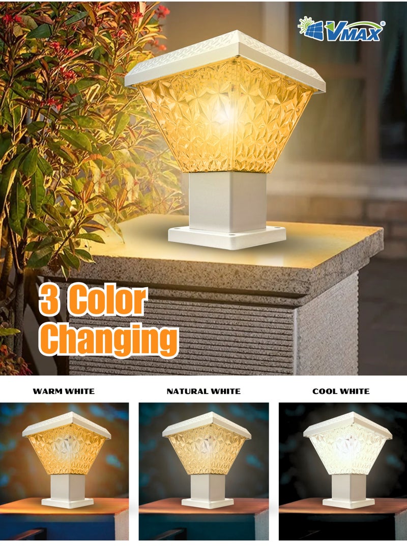 Vmax - Solar Garden Post Light-30Cm-White, Remote-Controlled LED Outdoor Solar Lamp, 3000K(Warm)/4000K(Neutral)/6500K(Cool) White Light, 3 Color Changing, 7500 MAh Battery, For Fence Deck Garden Yard Patio - Image 1
