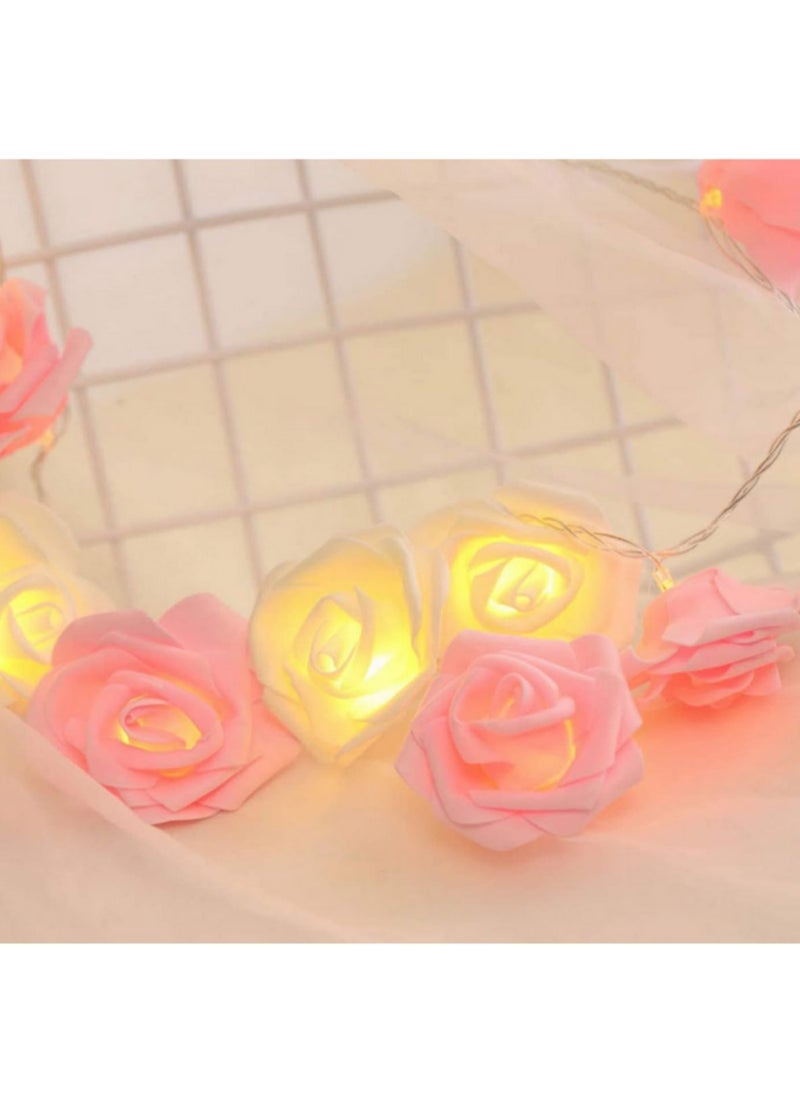 Generic 3M 20LED Battery Operated String Romantic Flower Rose Fairy Light LED Rose Flower String Lights Indoor Outdoor Decorations Large Rose Flower Diameter 6cm (Pink and white)  - Image 3