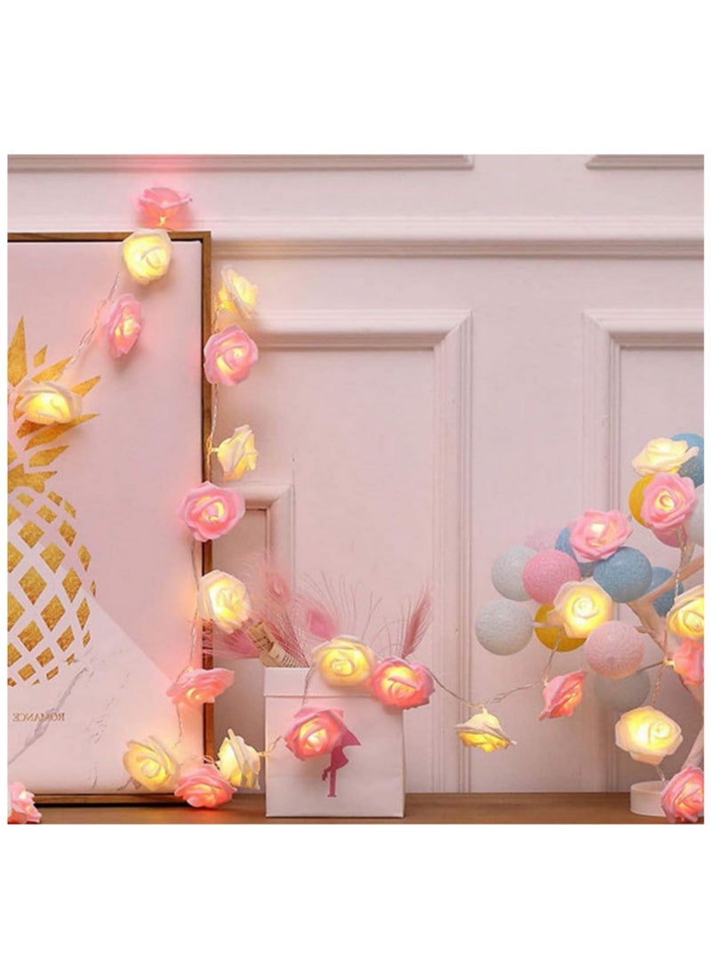 Generic 3M 20LED Battery Operated String Romantic Flower Rose Fairy Light LED Rose Flower String Lights Indoor Outdoor Decorations Large Rose Flower Diameter 6cm (Pink and white)  - Image 4
