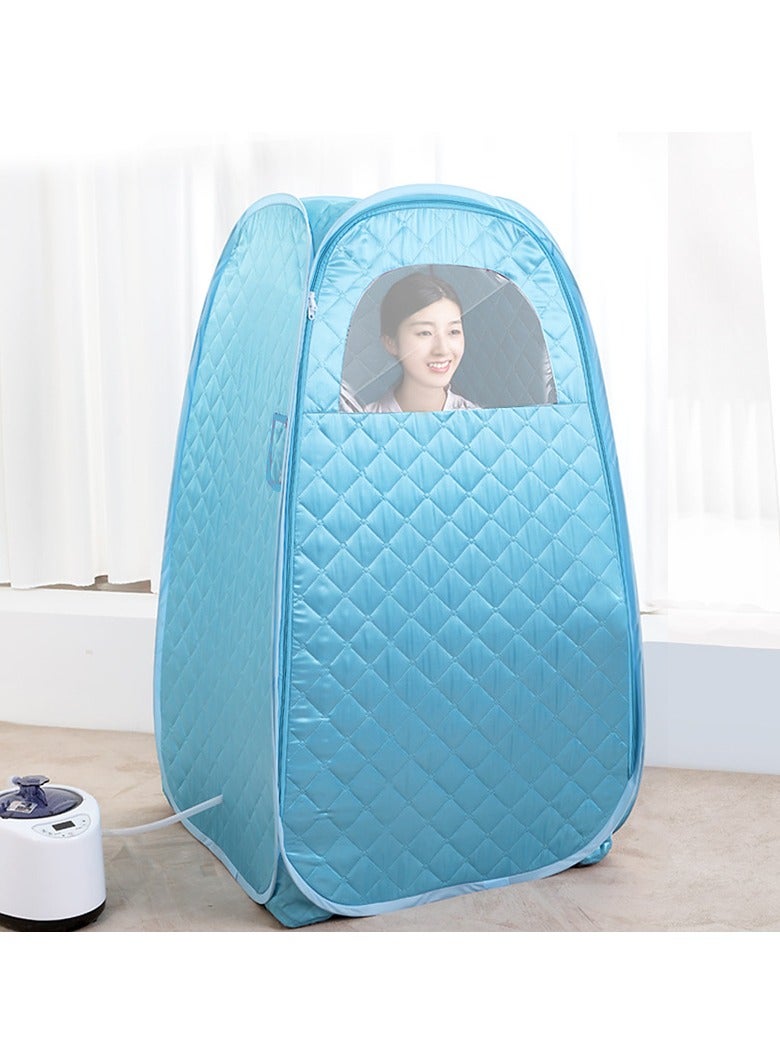 خيمة بخار ساونا محمولة مع مولد بخار سعة 2.6 لتر، صندوق ساونا شخصي منزلي كامل الحجم، غرفة بخار للاسترخاء المنزلي والمنتجعات الصحية بما في ذلك حقيبة حمل الكرسي 1200 وات (أزرق سميك وارتفاع) - Image 1