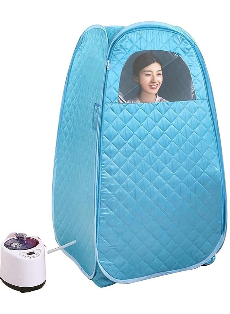 خيمة بخار ساونا محمولة مع مولد بخار سعة 2.6 لتر، صندوق ساونا شخصي منزلي كامل الحجم، غرفة بخار للاسترخاء المنزلي والمنتجعات الصحية بما في ذلك حقيبة حمل الكرسي 1200 وات (أزرق سميك وارتفاع) - Image 2