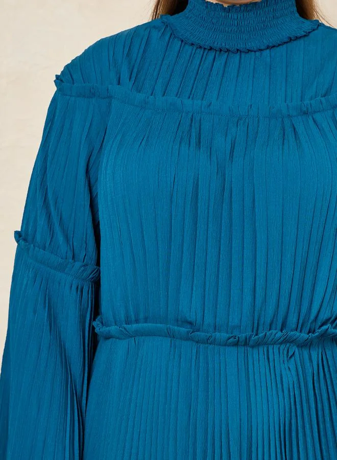 Styli Pleated Teal Midi Dress
