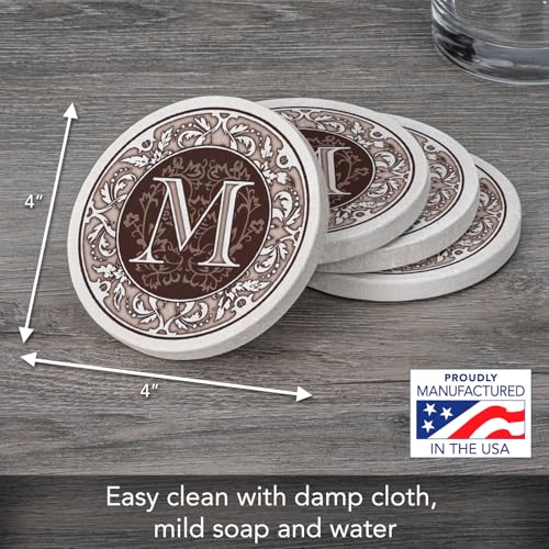Thirstystone Monogram Letter M 4 Pack Sandstone Coasters Manufactured in The USA Decorative Absorbent Easily Wipes Clean - Image 3