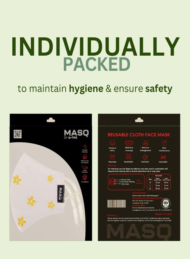 MASQ By Q-One Kids 4 Layer, Anti-Pollution, Reusable, with Lanyard & Ear Adjusters, Anti-Bacterial (BFE>99%) Embroidered Cotton Cloth Face Mask for Kids (Pack of 3) - Image 5
