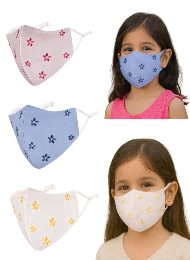 MASQ By Q-One Kids 4 Layer, Anti-Pollution, Reusable, with Lanyard & Ear Adjusters, Anti-Bacterial (BFE>99%) Embroidered Cotton Cloth Face Mask for Kids (Pack of 3) - Image 1