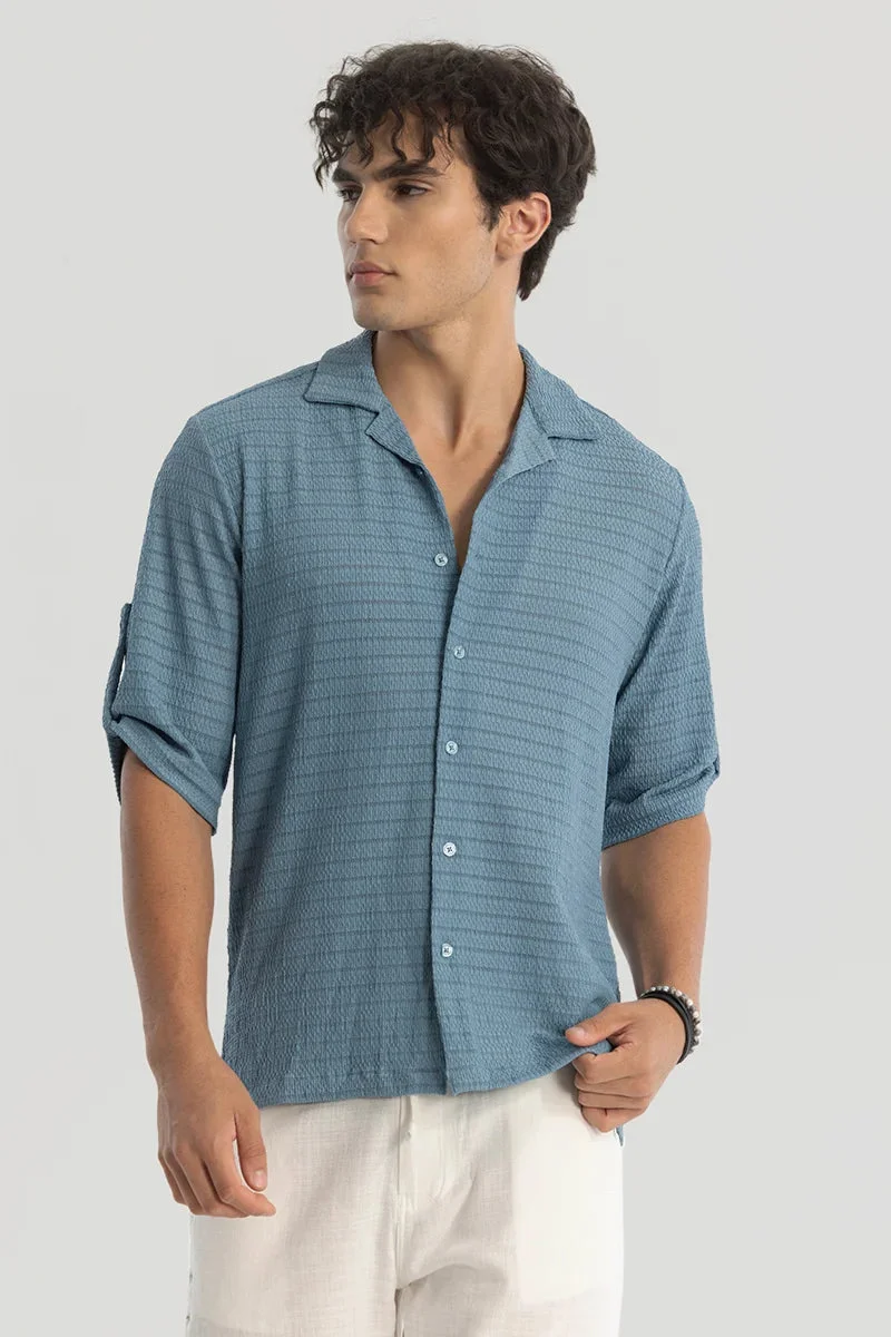 SNITCH Blue Self-Design Cuban Shirt