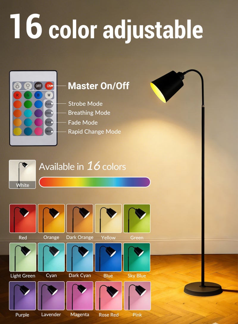 16-Color Dimmable Floor Lamp, 30W Nordic Style Floor Lamp with Dimmer, Black Standing Lamp, Adjustable Hanging Shade, Over Couch Reading Light, Modern Pole Lamp for Living Room and Bedroom, Black - Image 2
