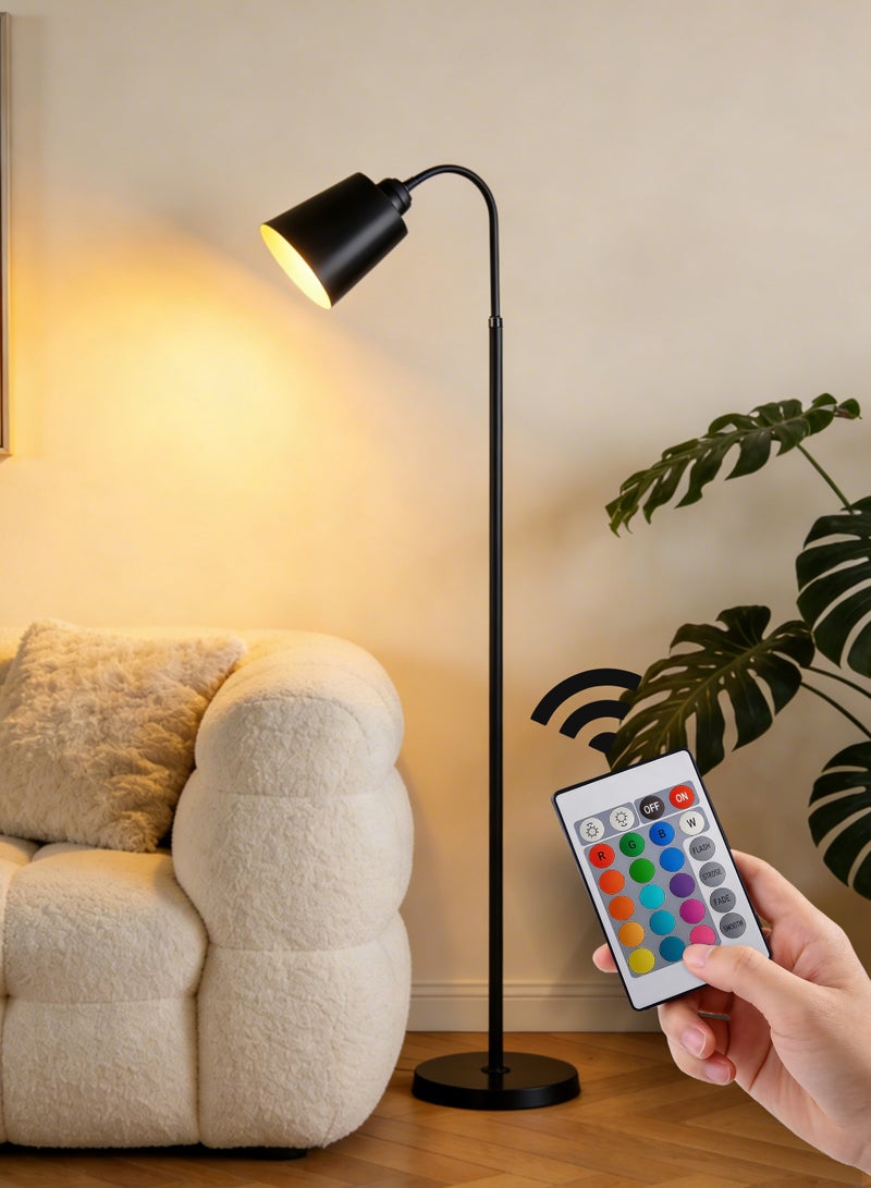 16-Color Dimmable Floor Lamp, 30W Nordic Style Floor Lamp with Dimmer, Black Standing Lamp, Adjustable Hanging Shade, Over Couch Reading Light, Modern Pole Lamp for Living Room and Bedroom, Black - Image 1