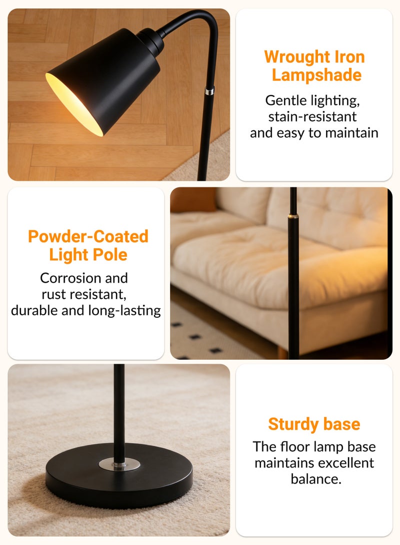 16-Color Dimmable Floor Lamp, 30W Nordic Style Floor Lamp with Dimmer, Black Standing Lamp, Adjustable Hanging Shade, Over Couch Reading Light, Modern Pole Lamp for Living Room and Bedroom, Black - Image 5