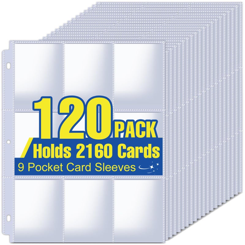 ZENOWICK 2160 Pockets Card Sleeves Binder Sheets, 9 Pocket Card Sleeves for 3 Ring Binde, Trading Cards Sleeves Fit for Baseball, Football, Game, Business Cards(120 Pages) - Image 1