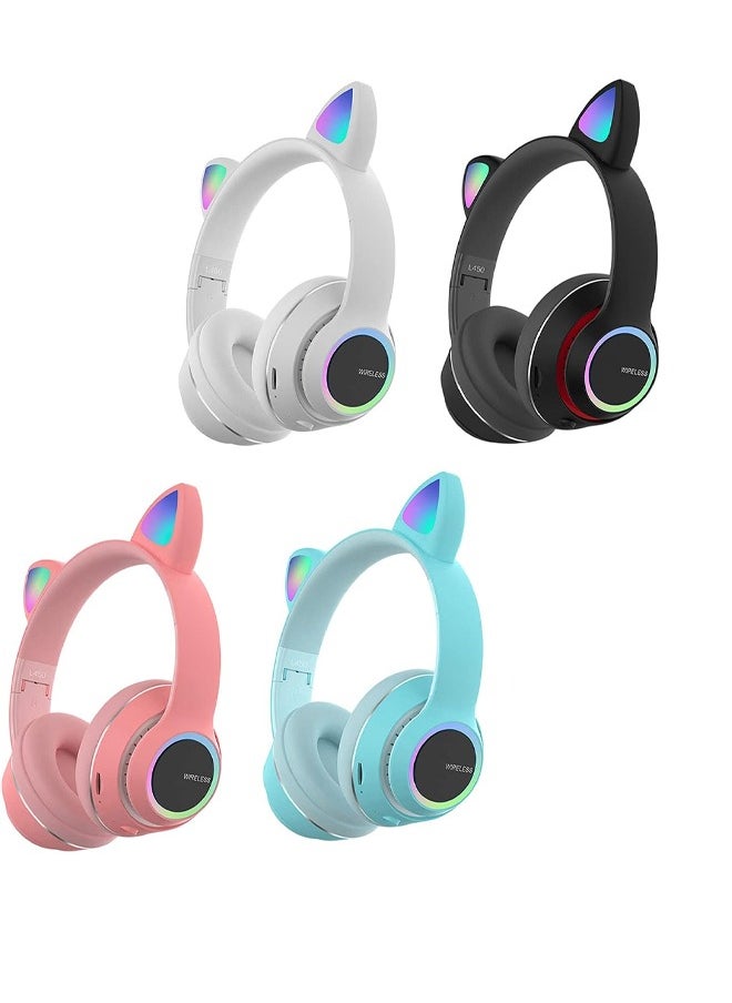 MIQIA Cat Ear Wired/Wireless Bluetooth Foldable Headphones with Microphone Led Glowing Light On-Ear Stereo Headphone with Noise Isolating for Girls Boys Teens Adults Cell Phones PC Black  - Image 3
