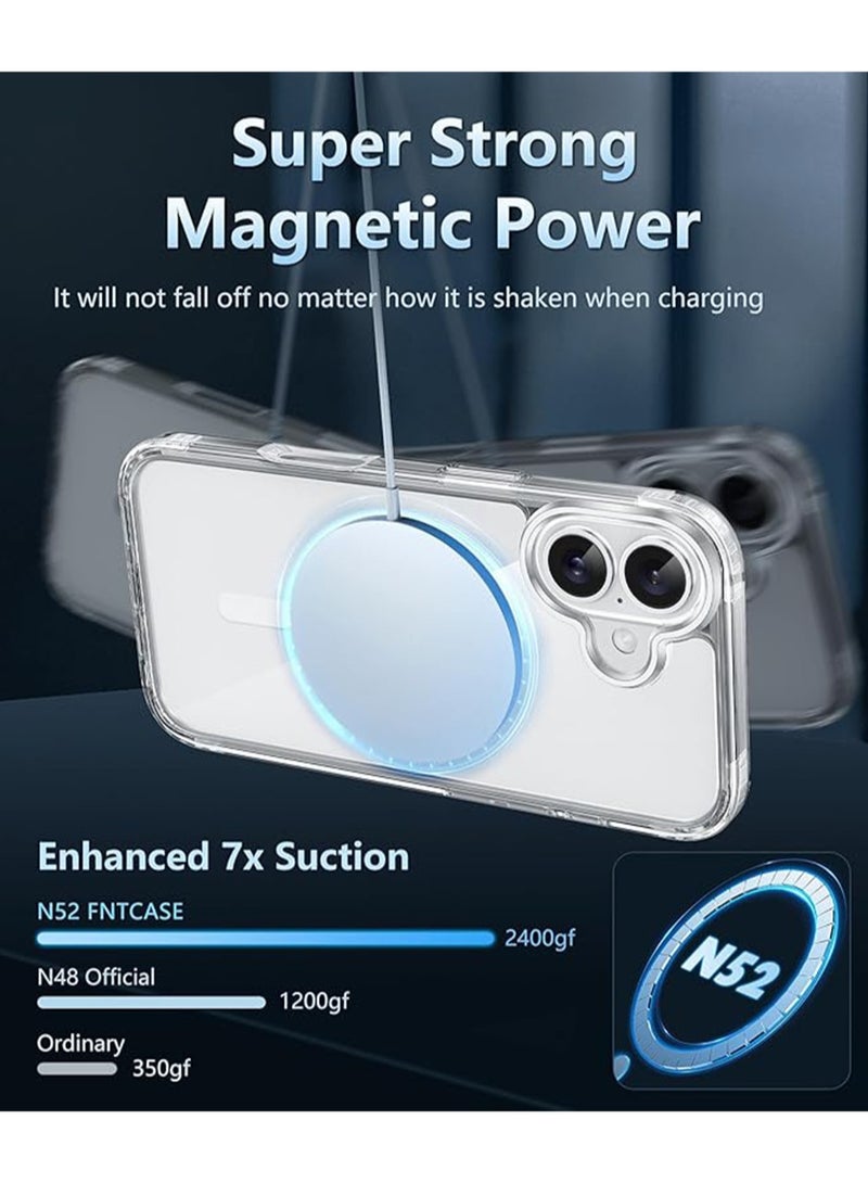 WRISTWISE iPhone 16 Case with Tempered Glass Screen Protector (1 Pcs): Clear Magnetic Military-Grade Drop Protection Anti-Yellow Ultra-Thin Case, Strong Shockproof Protective Clear Case (Clear) - Image 2