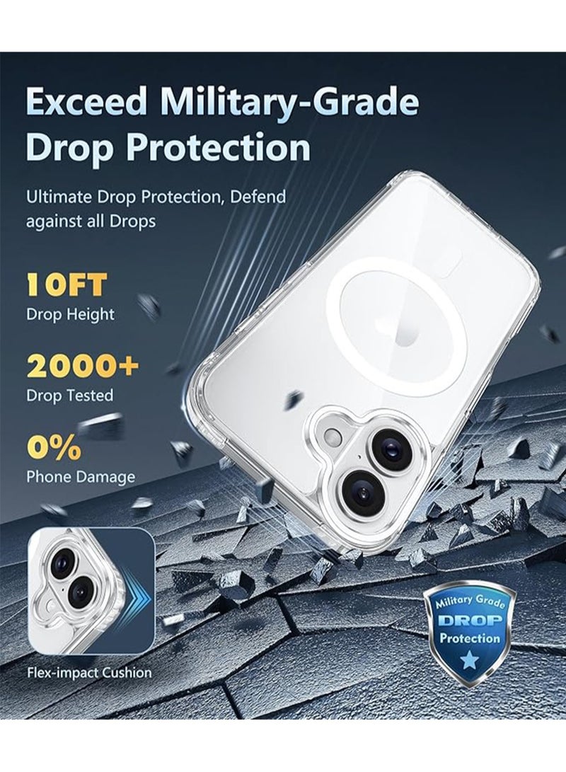 WRISTWISE iPhone 16 Case with Tempered Glass Screen Protector (1 Pcs): Clear Magnetic Military-Grade Drop Protection Anti-Yellow Ultra-Thin Case, Strong Shockproof Protective Clear Case (Clear) - Image 4