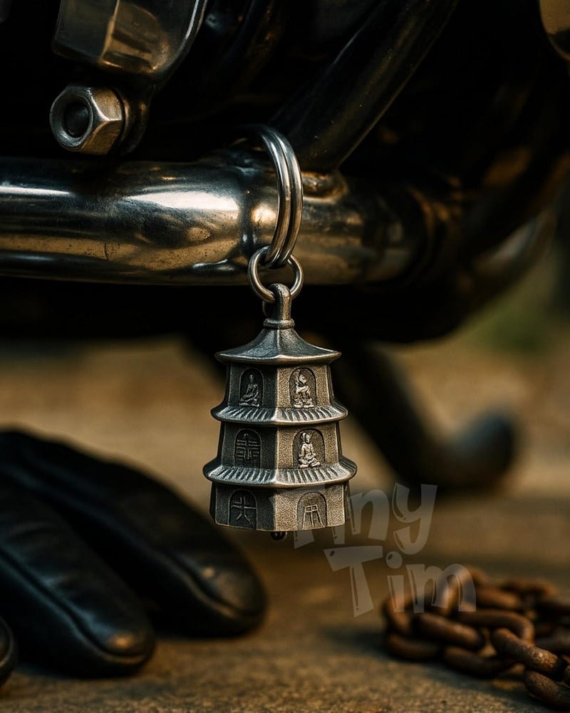 Tiny Tim Store Guardian Bell with Evil Eye Charm – Protective Motorcycle & Car Accessory – Tibetan-Inspired Design – Wards Off Negative Energy – Ideal Gift for Bikers & Travelers - Image 3