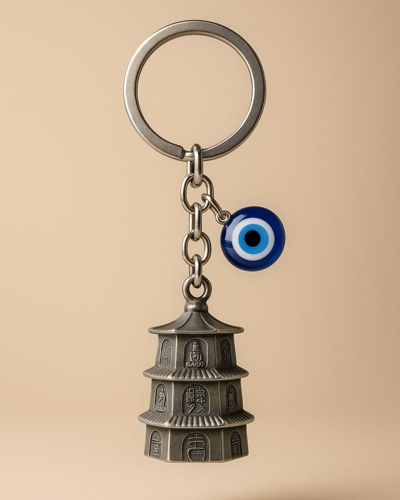 Tiny Tim Store Guardian Bell with Evil Eye Charm – Protective Motorcycle & Car Accessory – Tibetan-Inspired Design – Wards Off Negative Energy – Ideal Gift for Bikers & Travelers - Image 1