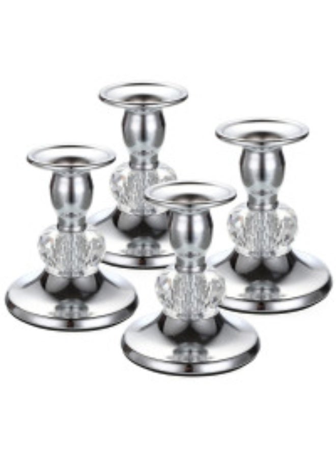 Elegant Crystal Candle Stands Vintage Brass Taper Candle Holders 4PCS Silver Candlestick Holders