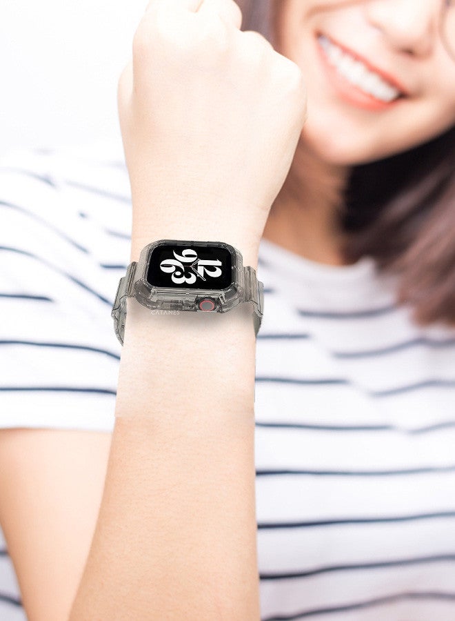 CATANES Clear iwatch Strap Bands TPU Smart Apple Watch Bands 42mm with Bumper Protective Case Crystal Sports Wristband Grey Color - Image 2