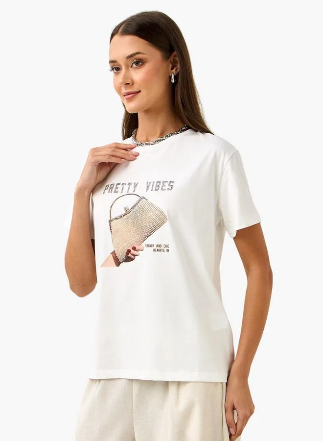 2Xtremz 2Xtremz Embellished T-shirt with Round Neck