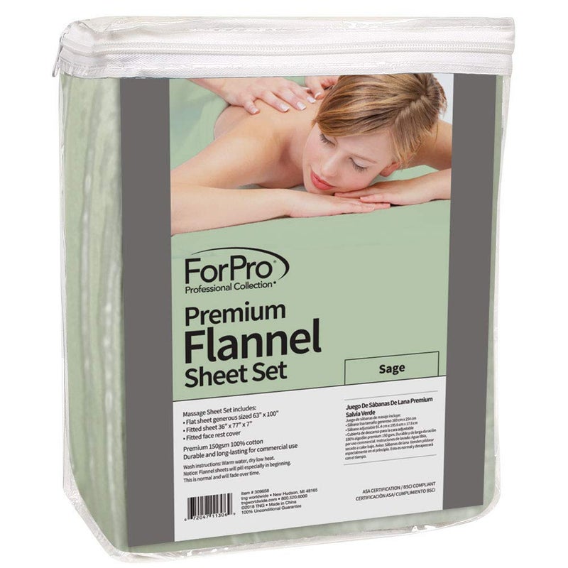 ForPro Professional Collection ForPro Premium Flannel 3-Piece Massage Sheet Set, Sage - Image 2