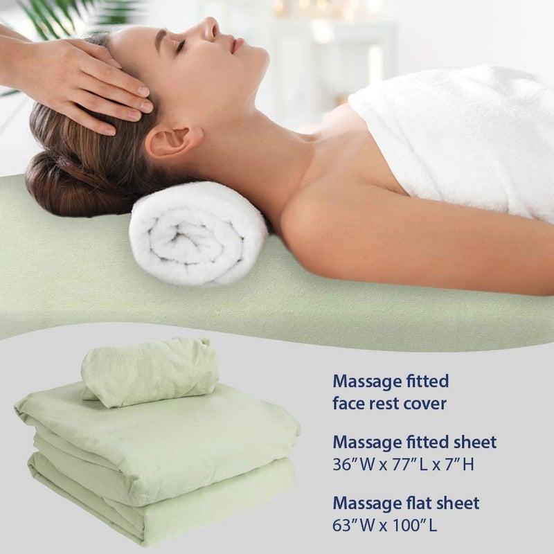 ForPro Professional Collection ForPro Premium Flannel 3-Piece Massage Sheet Set, Sage - Image 5