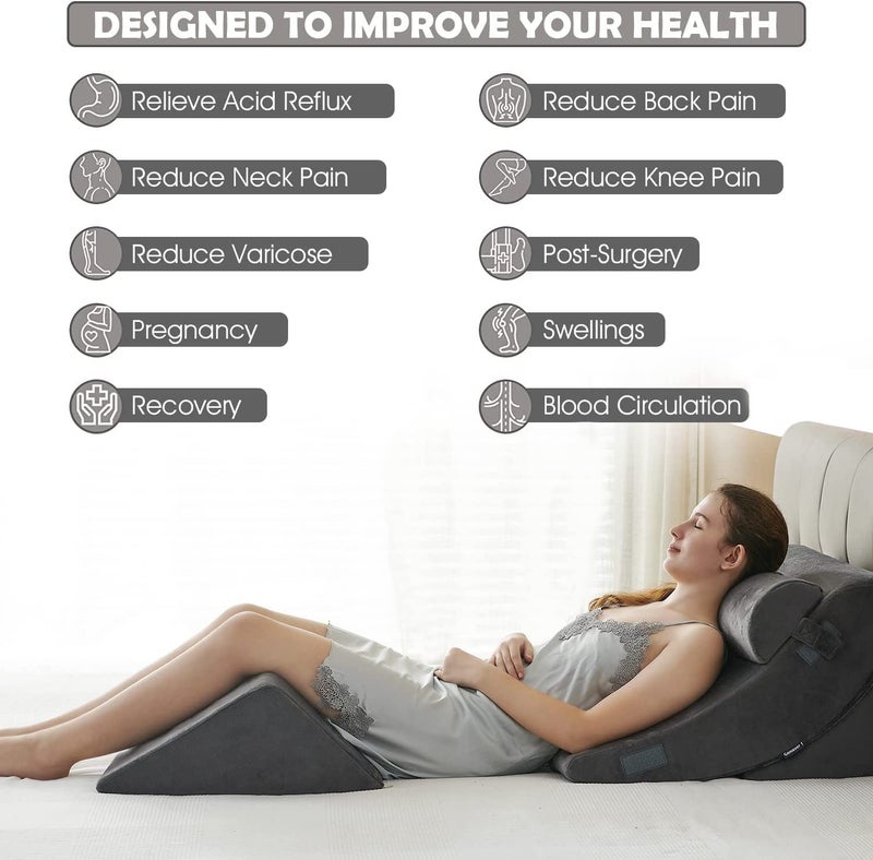 Ganaver 4pcs Orthopedic Bed Wedge Pillow Set Post Surgery Relaxing Back Adjustable Head Support Cushion Triangle Memory Foam Pillow for Acid Reflux Sleeping Reading Leg Elevation Snoring - Image 4