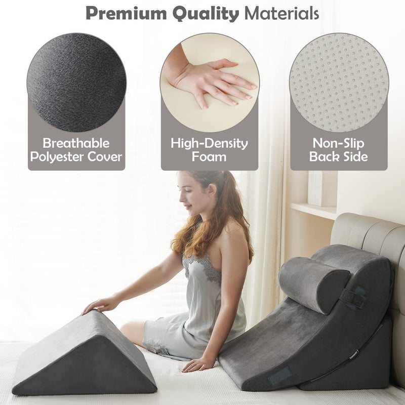 Ganaver 4pcs Orthopedic Bed Wedge Pillow Set Post Surgery Relaxing Back Adjustable Head Support Cushion Triangle Memory Foam Pillow for Acid Reflux Sleeping Reading Leg Elevation Snoring - Image 3