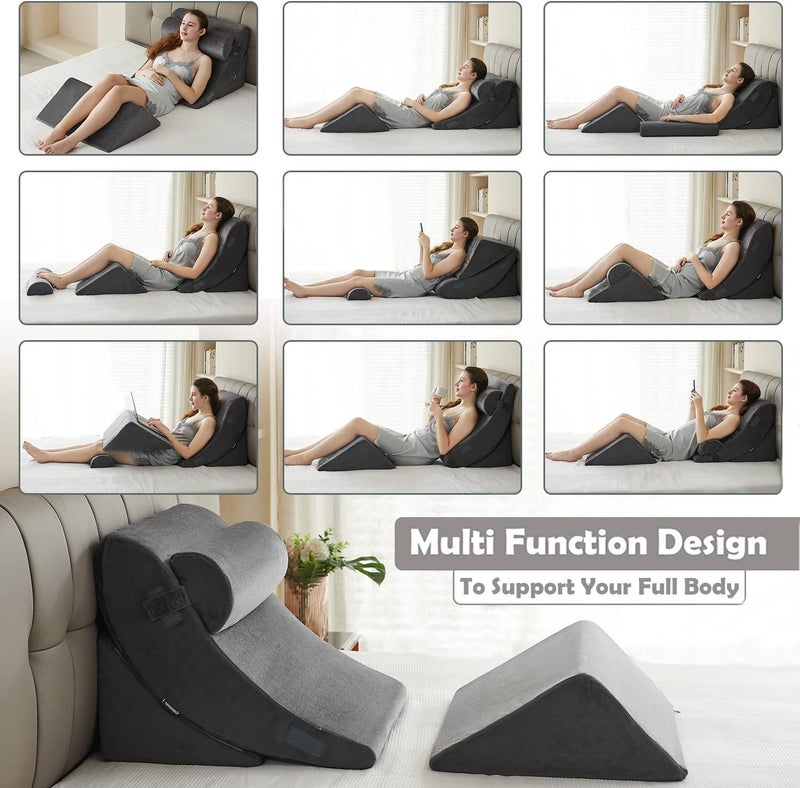 Ganaver 4pcs Orthopedic Bed Wedge Pillow Set Post Surgery Relaxing Back Adjustable Head Support Cushion Triangle Memory Foam Pillow for Acid Reflux Sleeping Reading Leg Elevation Snoring - Image 5