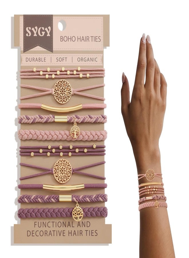SYGY 10 PCS Hair Ties Bracelets, Boho Hair Ties for Thick & Thin Hair, Cute Stretch Bracelets, Braided Hair Ties for Ponytail Holders, 5 Styles Hair Ties No Damage, Pink - Image 1