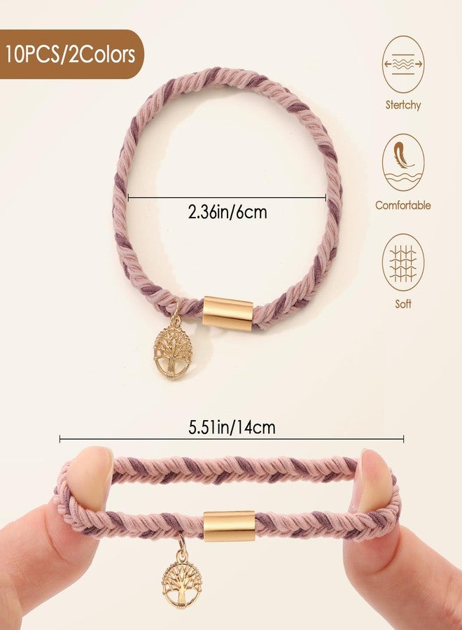 SYGY 10 PCS Hair Ties Bracelets, Boho Hair Ties for Thick & Thin Hair, Cute Stretch Bracelets, Braided Hair Ties for Ponytail Holders, 5 Styles Hair Ties No Damage, Pink - Image 2