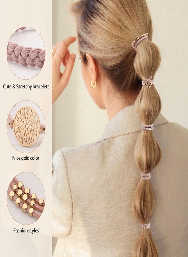 SYGY 10 PCS Hair Ties Bracelets, Boho Hair Ties for Thick & Thin Hair, Cute Stretch Bracelets, Braided Hair Ties for Ponytail Holders, 5 Styles Hair Ties No Damage, Pink - Image 4