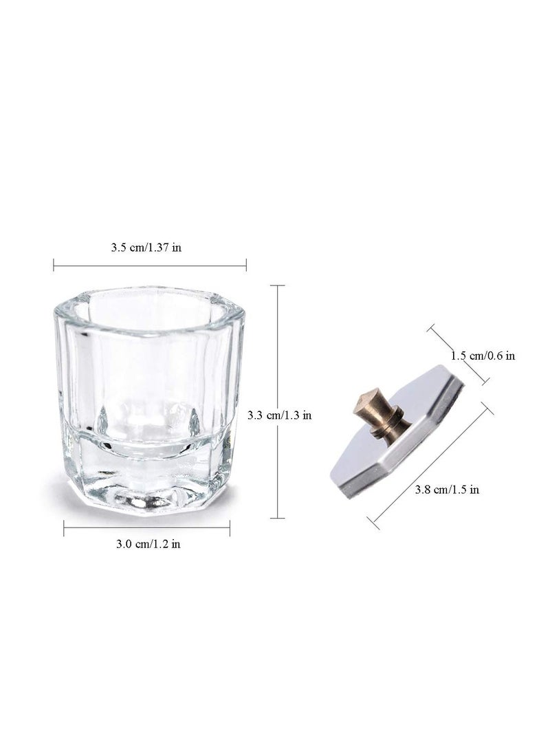 Excefore 2Pcs Nail Art Dappen Dish with 6Pcs Acrylic Nail Brush Set, Acrylic Liquid Powder Styling Tool, Mini Glass Nail Cup with Lid Glass Crystal Bowl Acrylic UV Gel DIY Brush Nail Crystal Cup Set - Image 5