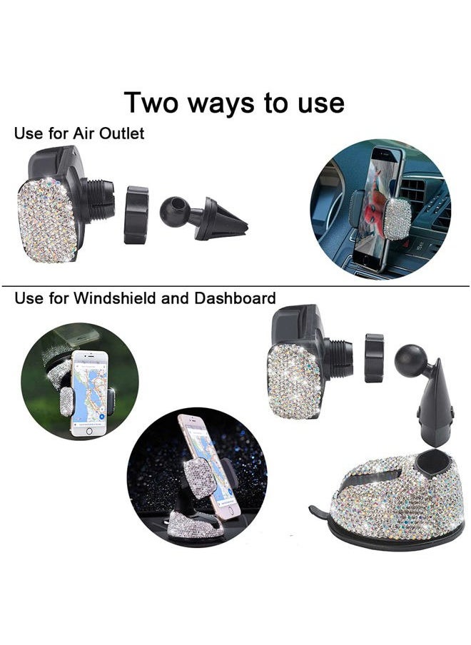 SUNCARACCL - Bling Car Phone Holder, 360°Adjustable Universal Rhinestone Crystal Auto Phone Mount Stand Accessories for Windshield Dashboard and Air Outlet (White) - Image 1