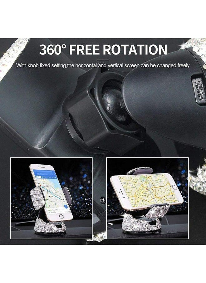 SUNCARACCL - Bling Car Phone Holder, 360°Adjustable Universal Rhinestone Crystal Auto Phone Mount Stand Accessories for Windshield Dashboard and Air Outlet (White) - Image 1