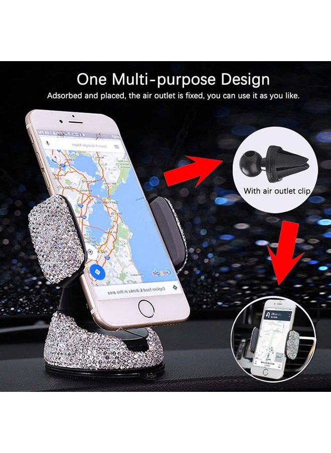 SUNCARACCL - Bling Car Phone Holder, 360°Adjustable Universal Rhinestone Crystal Auto Phone Mount Stand Accessories for Windshield Dashboard and Air Outlet (White) - Image 1