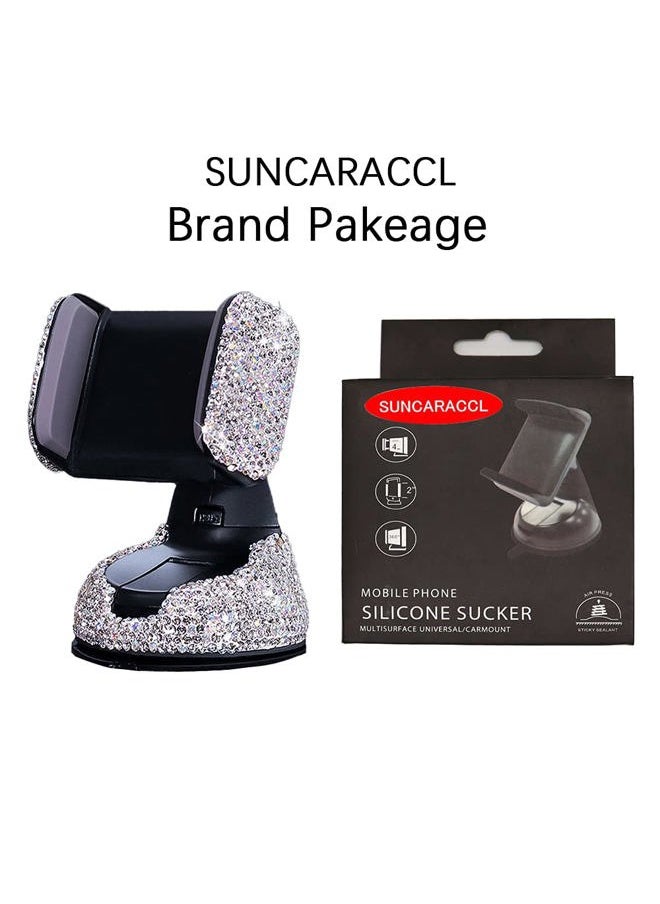 SUNCARACCL - Bling Car Phone Holder, 360°Adjustable Universal Rhinestone Crystal Auto Phone Mount Stand Accessories for Windshield Dashboard and Air Outlet (White) - Image 1