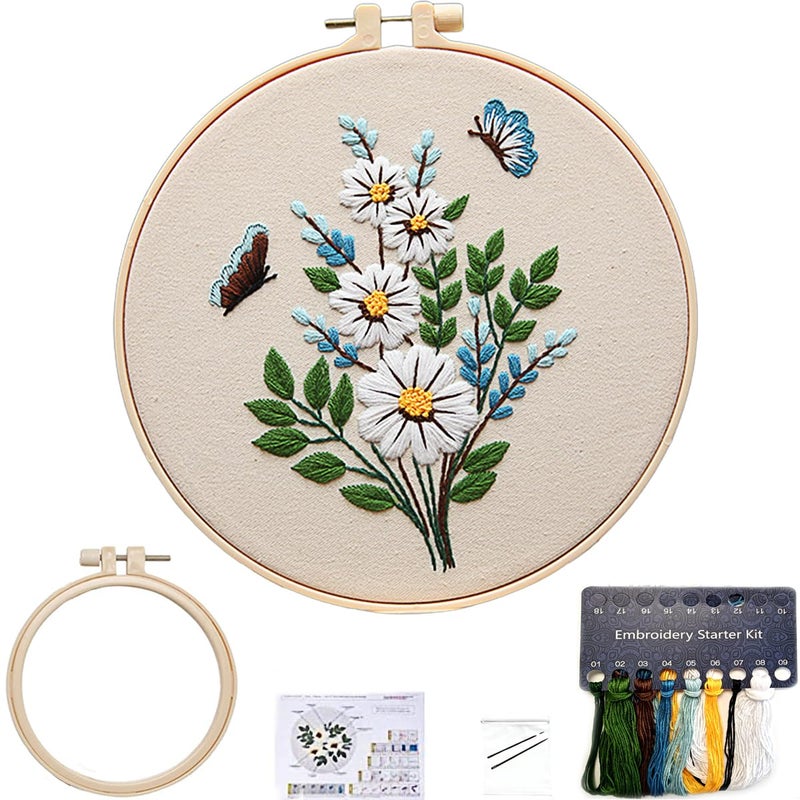 FONNUY Embroidery Kit for BeginnersPlants Flowers PreStamped Pattern Kits for Adults with Hoop Easy to Follow Needlework Butterfly Flower - Image 3