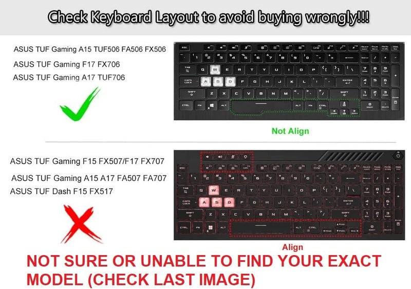 Saco غطاء واقي للوحة مفاتيح اللابتوب متوافق مع 2023 2022 2021 ASUS TUF Gaming A15 F15 15.6 بوصة | 2023 2022 2021 ASUS TUF Gaming A17 F17 17.3 بوصة لابتوبات - أسود - Image 2