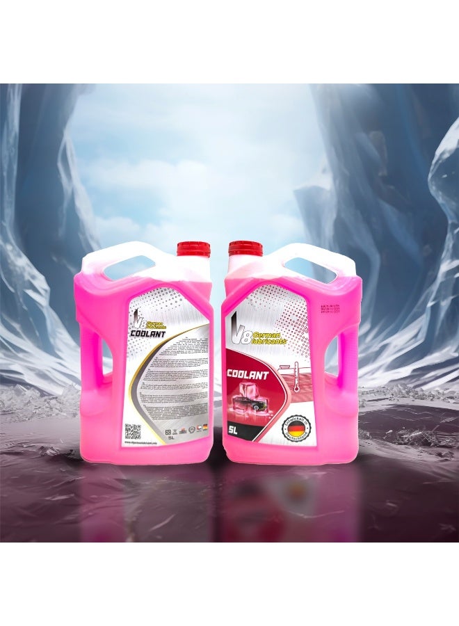 في 8 للزيوت المعدنية سائل تبريد الردياتير الوردي من V8 German Lubricant – سعة 5 لتر | مضاد تجمد طويل الأمد | حماية فائقة من التآكل وارتفاع الحرارة | مثالي للمركبات الحديثة - Image 3