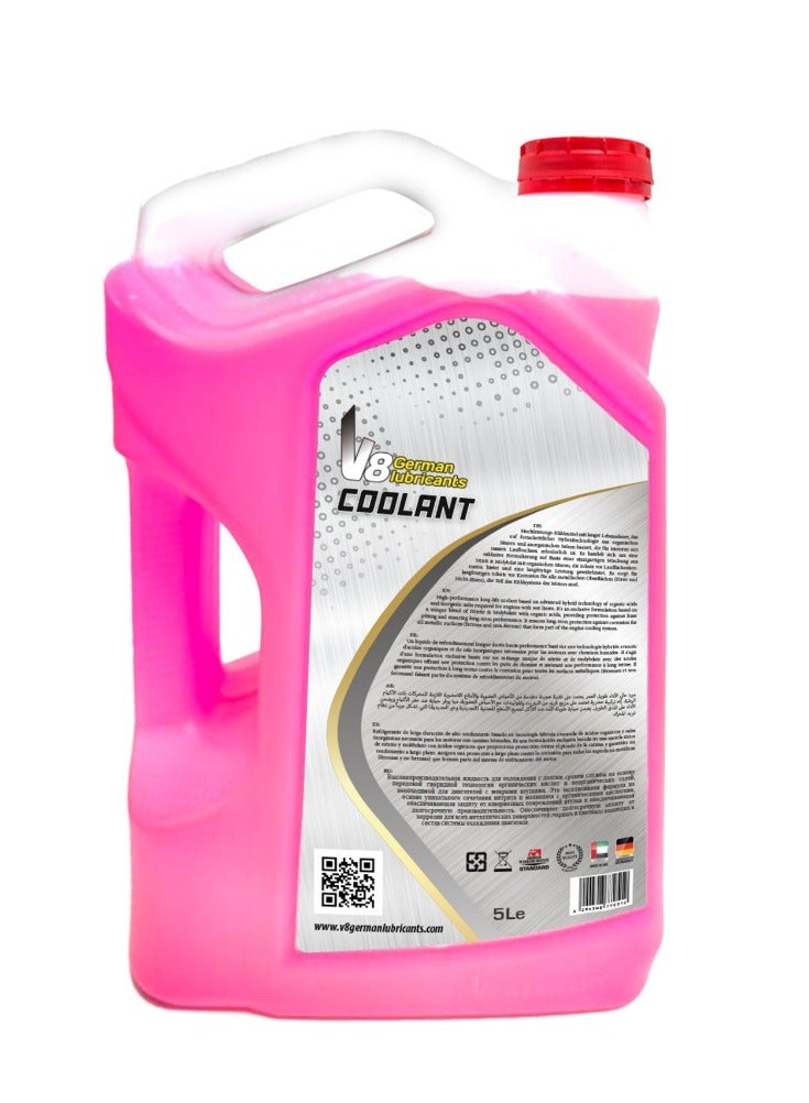 في 8 للزيوت المعدنية سائل تبريد الردياتير الوردي من V8 German Lubricant – سعة 5 لتر | مضاد تجمد طويل الأمد | حماية فائقة من التآكل وارتفاع الحرارة | مثالي للمركبات الحديثة - Image 2