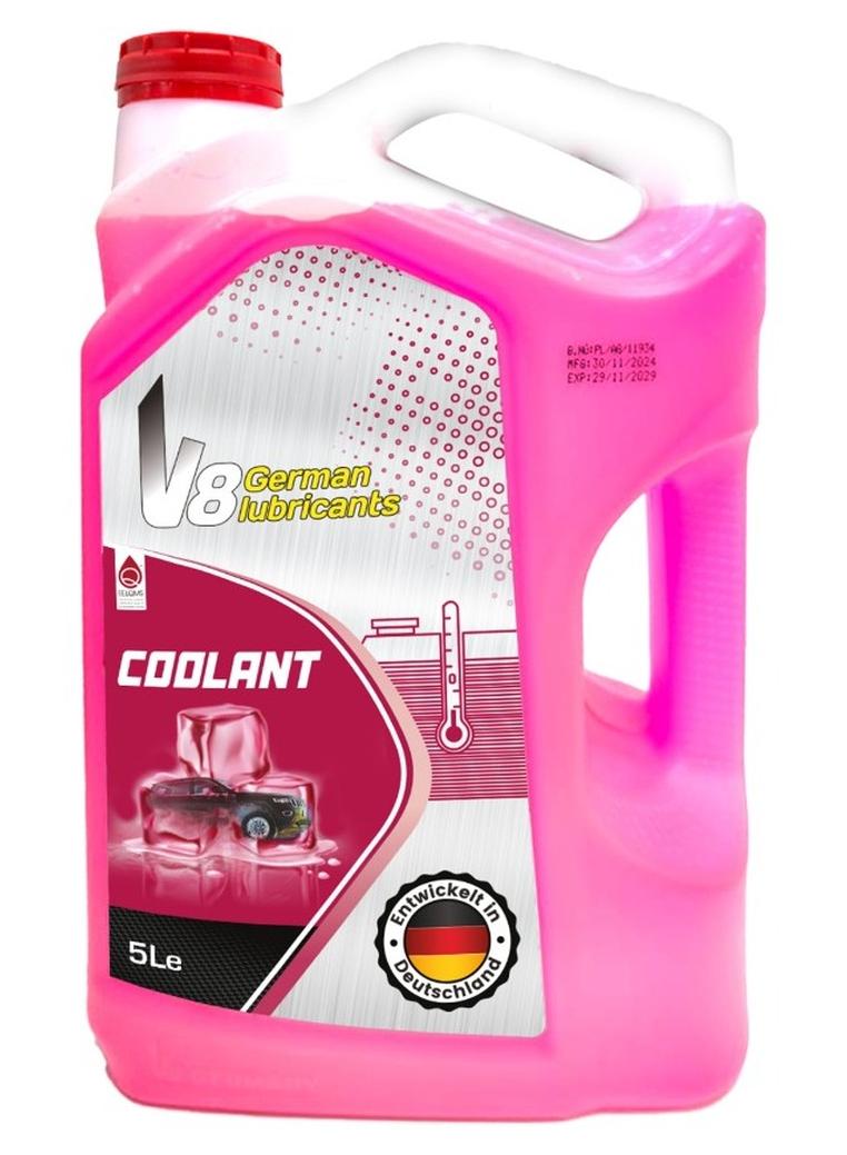 V8 German Lubricants Radiator Coolant Pink 5L – Premix & Ready to Use - Extended Life Engine Coolant | Superior Protection from Corrosion & Overheating | Premix & Ready to Use | Ideal for Modern Vehicles - Image 1