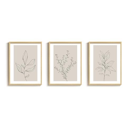 Cuspin Framed Botanical Line Bedroom Wall Art 3 Piece Neutral Leaf Print for Room Wall Decor Minimalist Beige Plant Artwork for Walls Botanical Picture for Living Room Guest Room Hallway Decor 12x16 Inch - Image 3