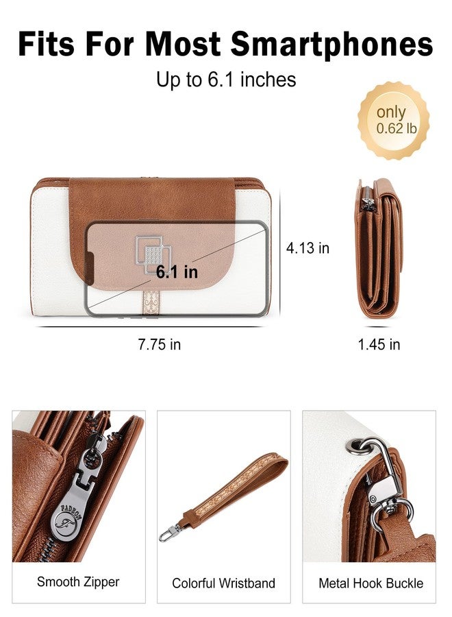 FADEON Leather Wallets for Women, Large RFID Blocking Trifold Wristlet Purse with Credit Card Holder Organizer, Beige Contrast Brown, 4.13 inches x 2.13 inches x 7.87 inches, Vintage - Image 4