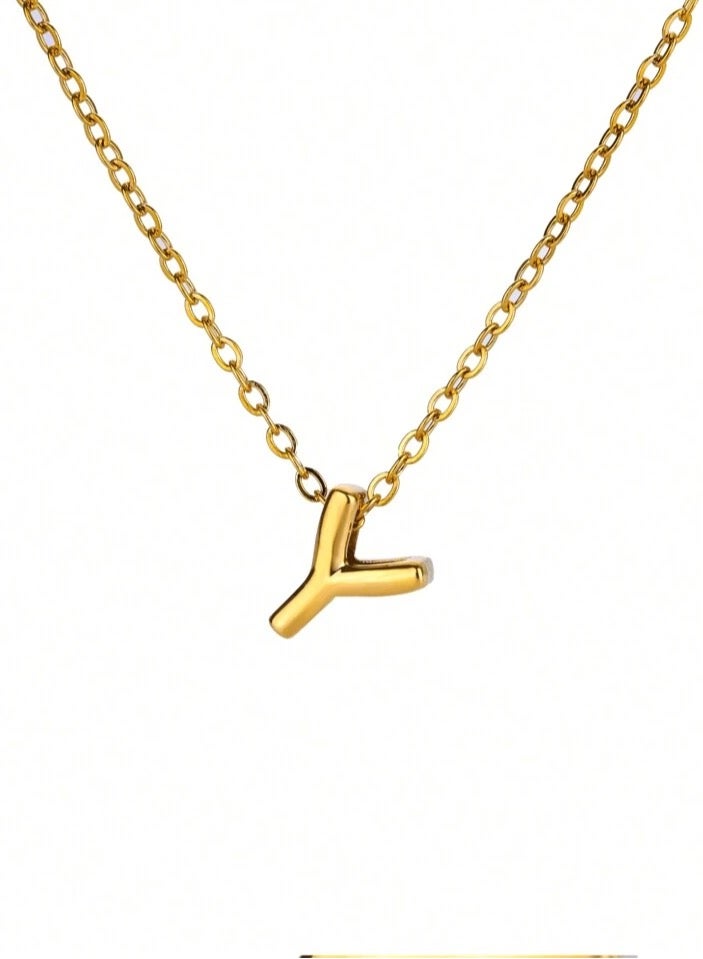 إيكوال سلسال نسائي أنيق مصنوع من الاستانلس ستيل مطلي باللون الذهبي بتصميم حرف