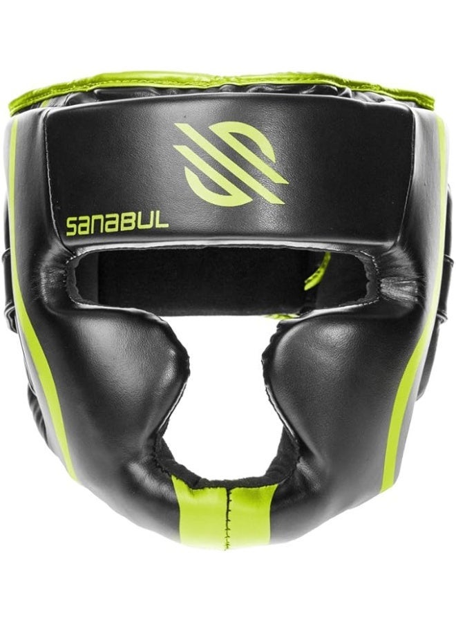 Sanabul  Essential Boxing Headgear for Men & Women | Muay Thai and MMA Headgear | Sparring Headgear with Full Face Coverage, Black/Green - Image 1