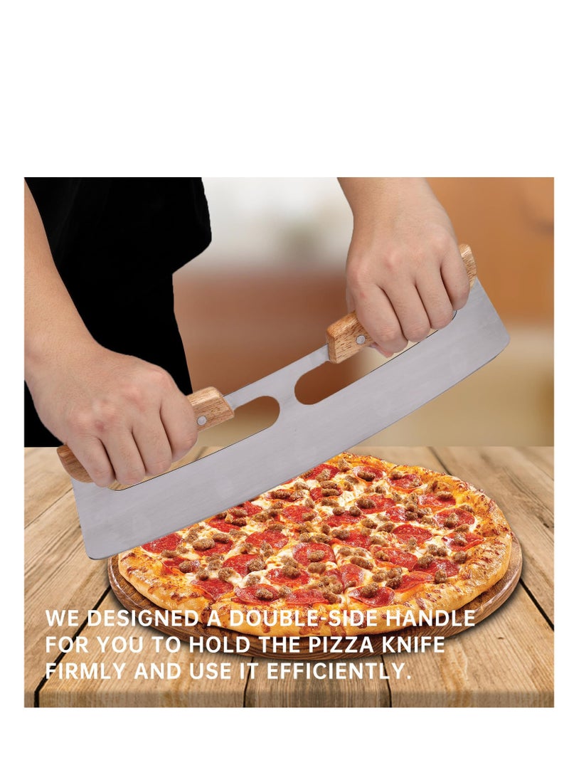 Generic - Pizza Cutter Rocker with Wood Handles Protective PP Cover Pizza Slicer Chopper Stainless Steel Pizza Slicer Wheel Big Pizza Knife Cutters Kitchen Tool Outdoor Pizza Oven Accessories 2 Pack - Image 1