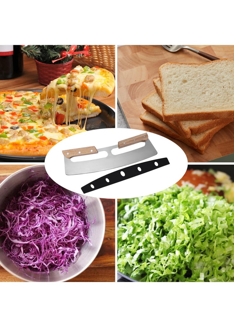 Generic - Pizza Cutter Rocker with Wood Handles Protective PP Cover Pizza Slicer Chopper Stainless Steel Pizza Slicer Wheel Big Pizza Knife Cutters Kitchen Tool Outdoor Pizza Oven Accessories 2 Pack - Image 1