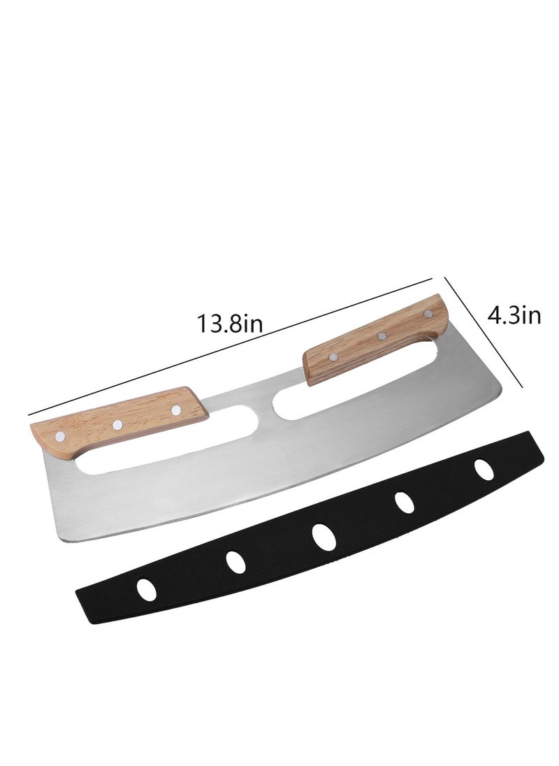 Generic - Pizza Cutter Rocker with Wood Handles Protective PP Cover Pizza Slicer Chopper Stainless Steel Pizza Slicer Wheel Big Pizza Knife Cutters Kitchen Tool Outdoor Pizza Oven Accessories 2 Pack - Image 1